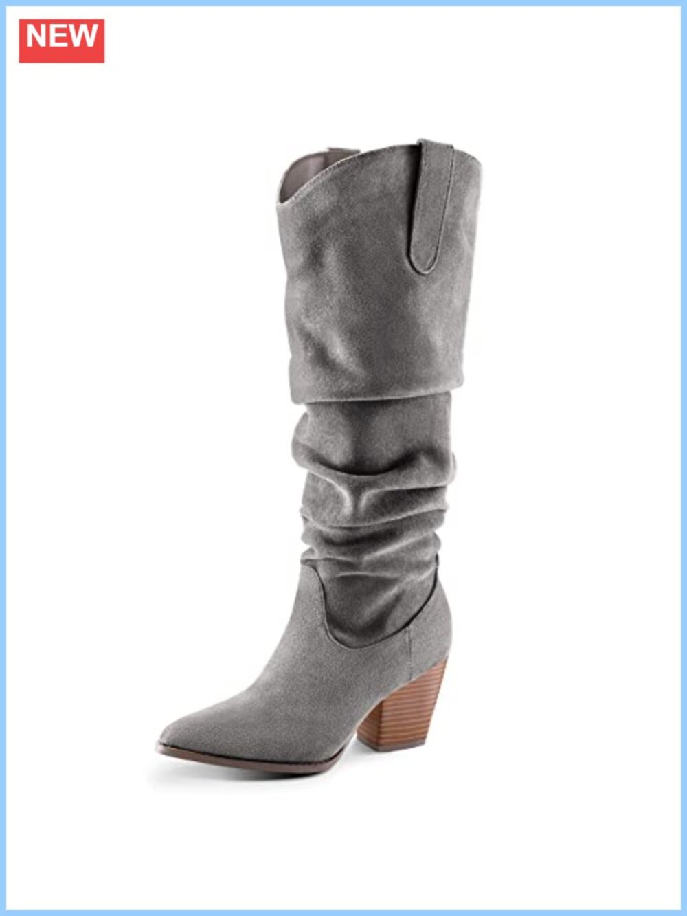 Knee High Boots Slouchy Pointed Toe Faux Suede Western Boots